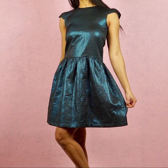 Miss Meme Other - Metallic Polkadot Cap Sleeve Fit & Flare Dress